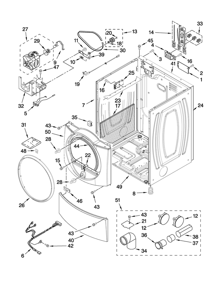 Cabinet Parts Diagram and Parts List for NED7500VM1  Amana Dryer