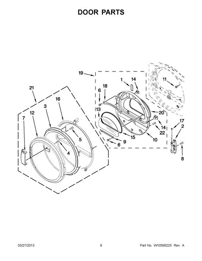 04 - Door Parts Diagram and Parts List for YMEDE301YG1  Maytag Dryer