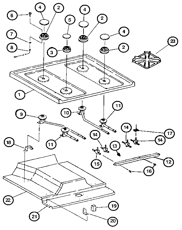 Sealed Burner Diagram and Parts List for RST378NW  Caloric Range