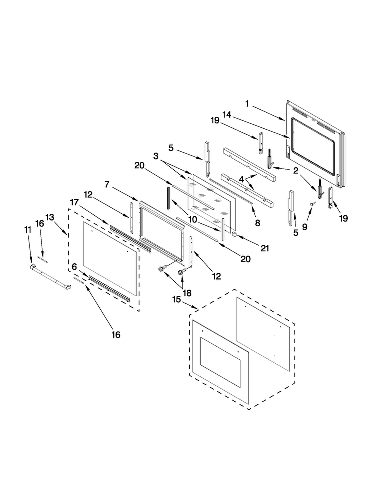 Lower Oven Door Parts Diagram and Parts List for JJW2830WP01  Jenn-Air Wall Oven