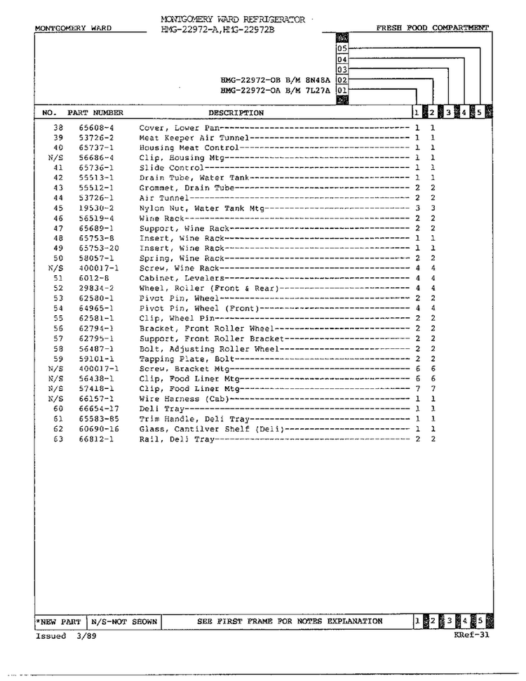 Fresh Food Compartment Assembly Page 3 Diagram and Parts List for 22972A  Admiral Refrigerator