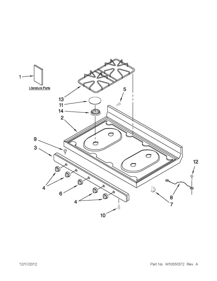 Cooktop Parts Diagram and Parts List for AGR3311WDW2  Amana Range