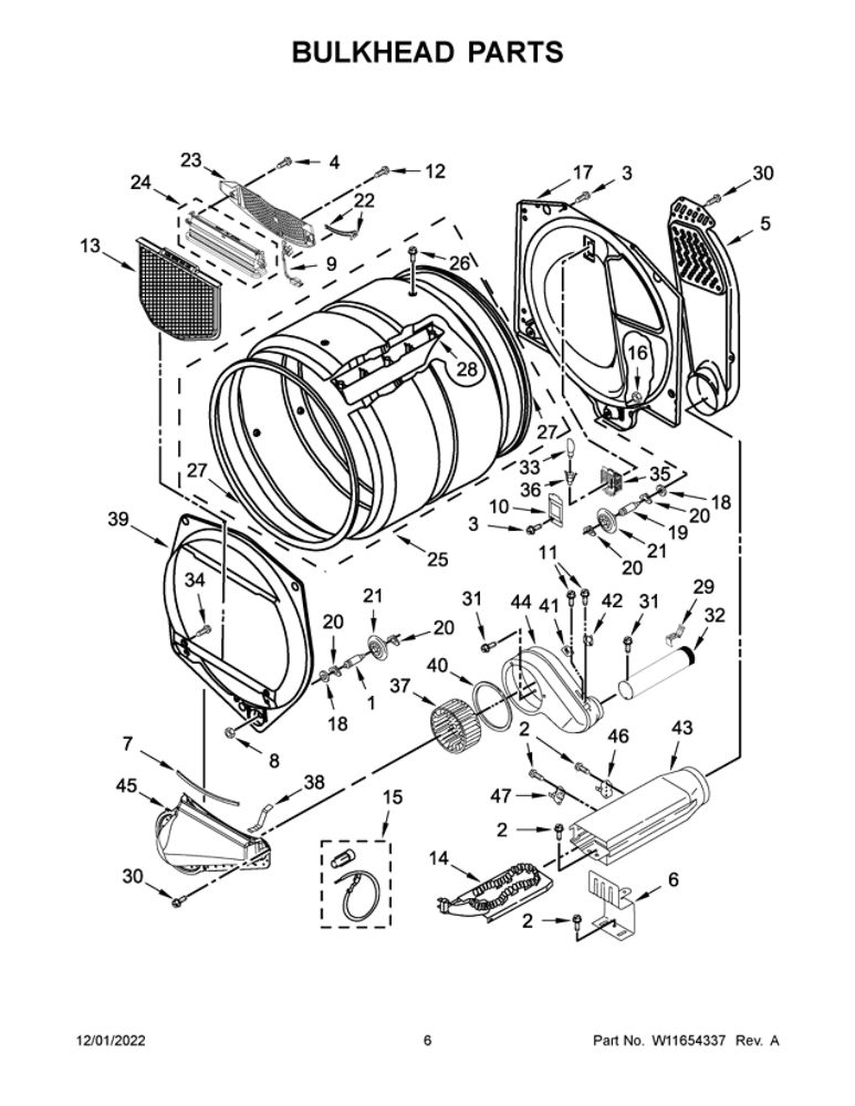 Bulkhead Parts Diagram and Parts List for MEDP586KW0  Maytag Dryer