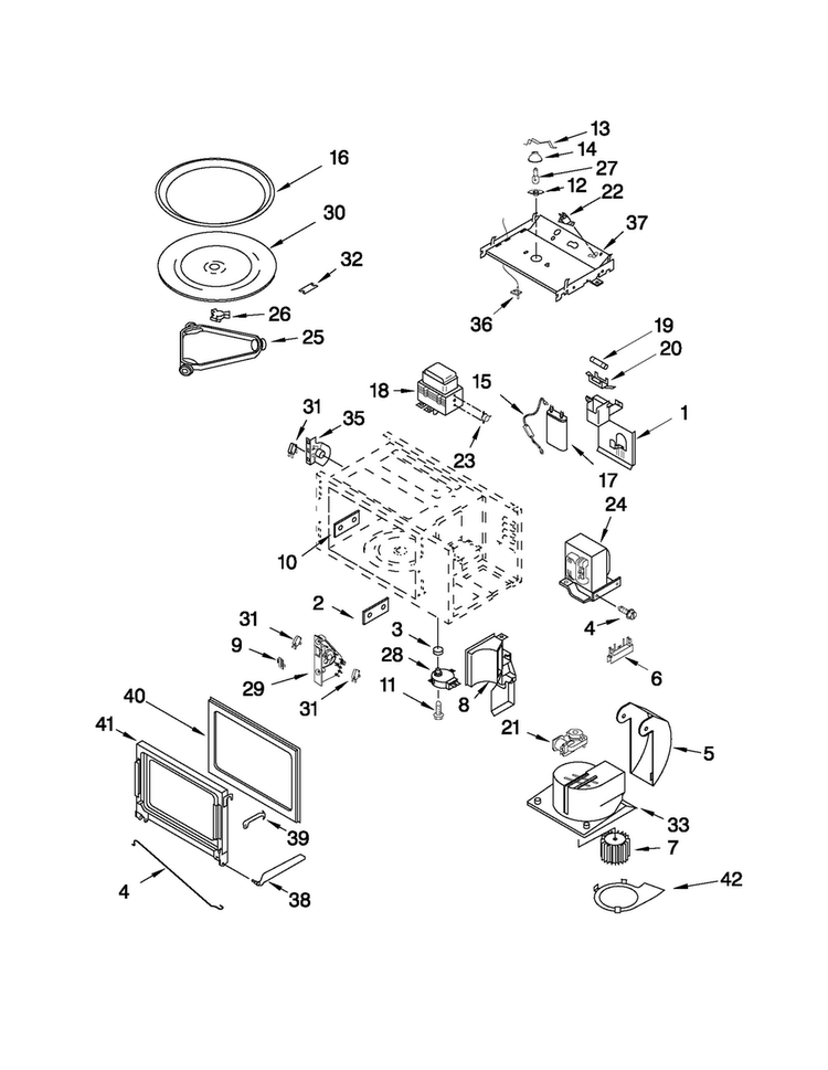 Cabinet And Stirrer Parts Diagram and Parts List for MMW7530WDW01  Maytag Microwave Oven Combo
