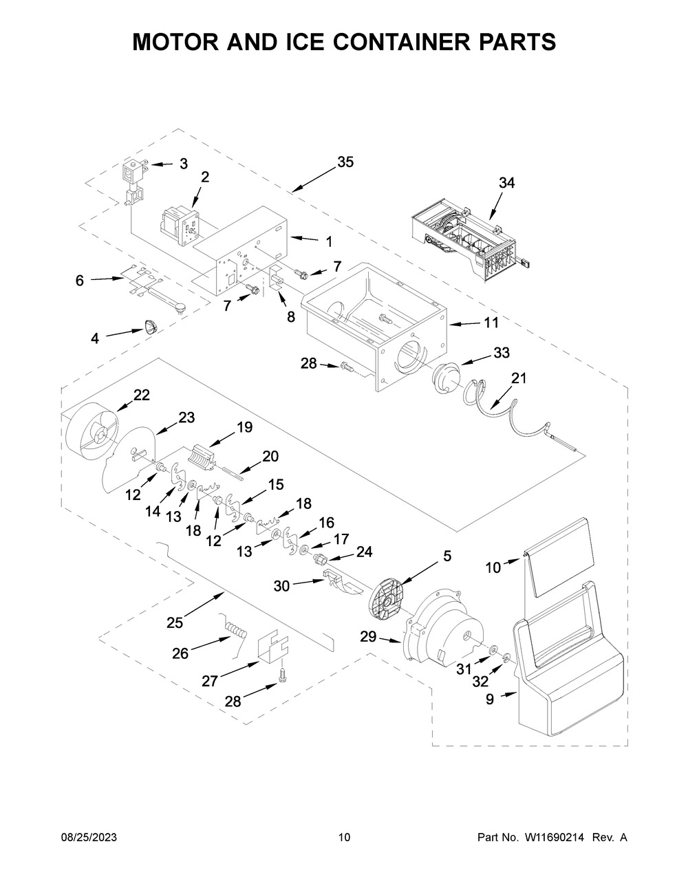 Motor And Ice Container Parts Diagram and Parts List for MRSF4036PB00  Maytag Refrigerator