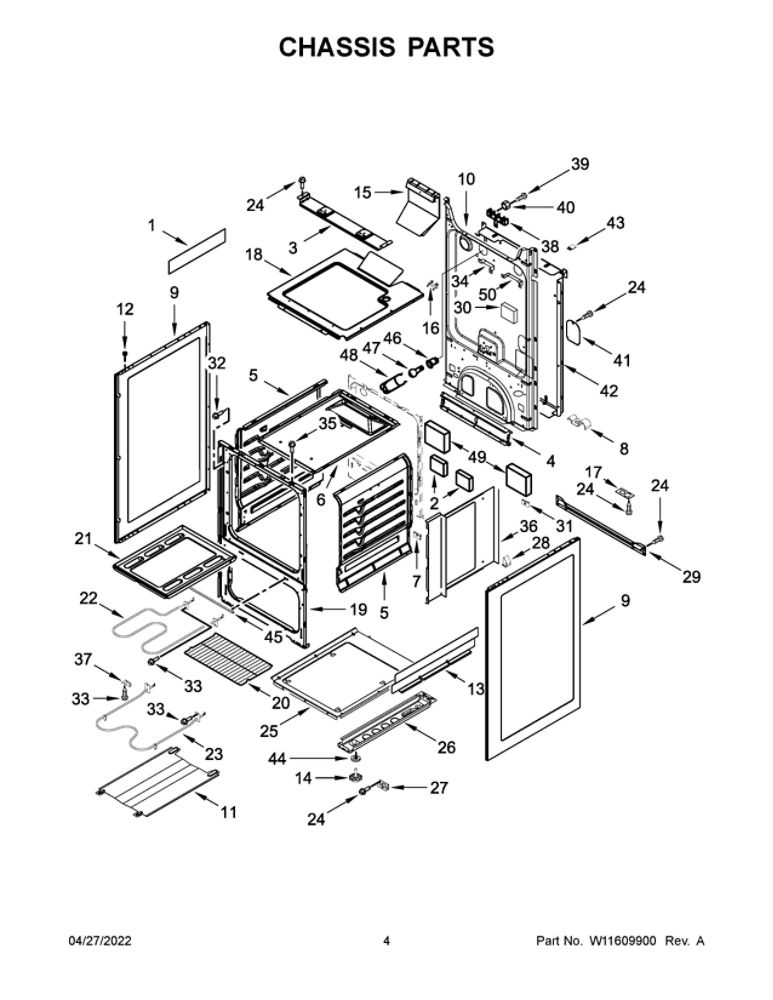 Chassis Parts Diagram and Parts List for AEP222VAW5  Amana Range