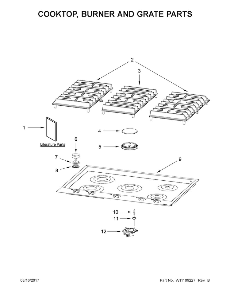 Cooktop, Burner And Grate Parts Diagram and Parts List for JGC3536GS0  Jenn-Air Cooktop