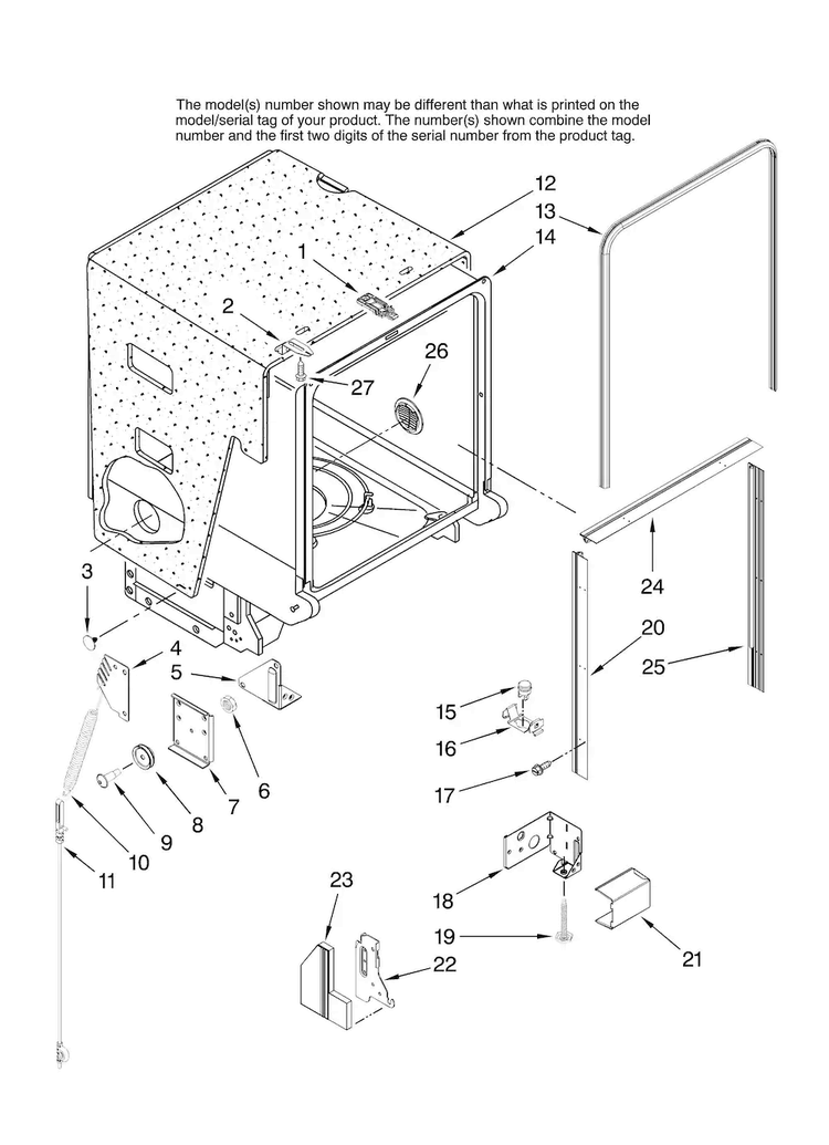 Tub And Frame Parts Diagram and Parts List for MDB6701AWQ41  Maytag Dishwasher