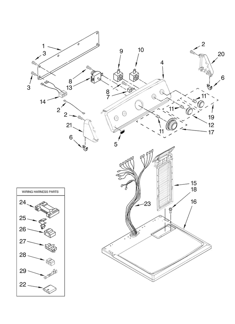 Top And Console Parts Diagram and Parts List for MEDC400VW0  Maytag Dryer