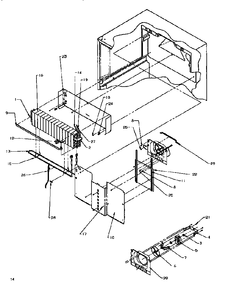 Evaporator Area Diagram and Parts List for TSI18A5W-P1188201WW  Amana Refrigerator