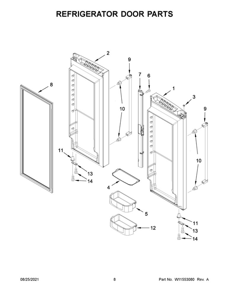 Refrigerator Door Parts Diagram and Parts List for JFFCF72DKL04  Maytag Refrigerator