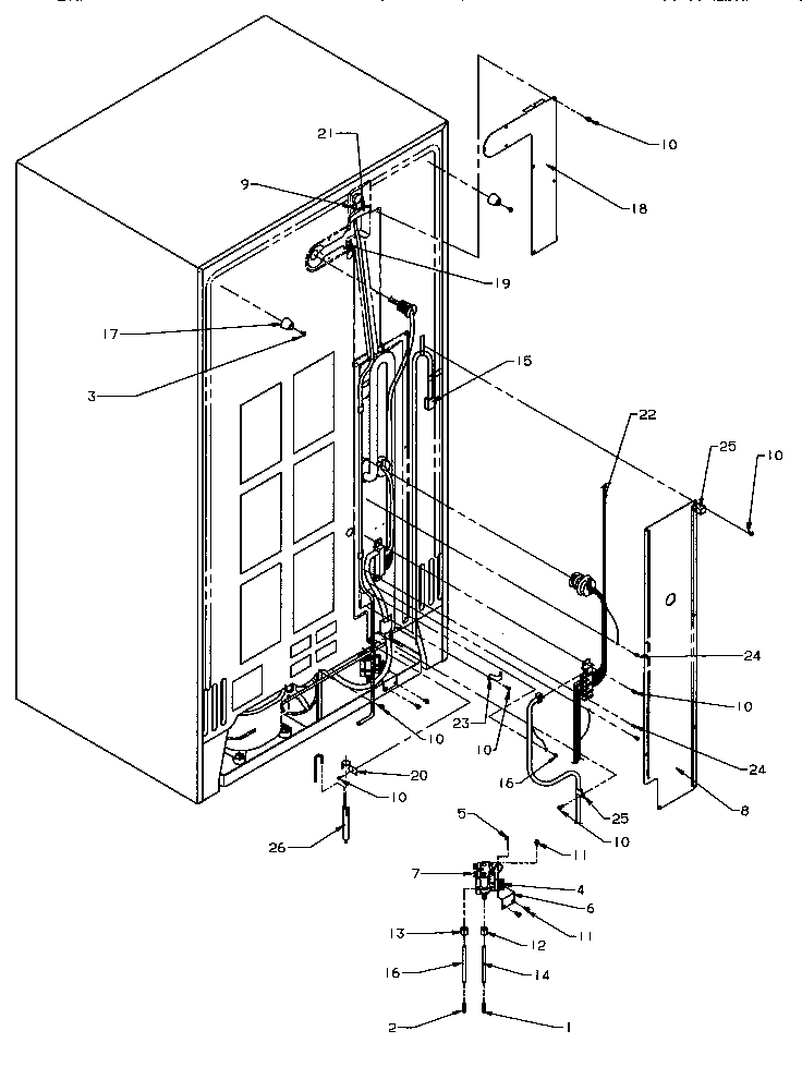 Cabinet Back Diagram and Parts List for SRD20S4W-P1190801WW  Amana Refrigerator