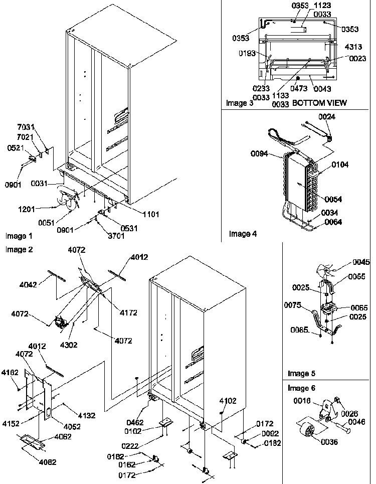 Drain Systems, Rollers, & Evaporator Assy Diagram and Parts List for SXD322L-P1305703WL  Amana Refrigerator