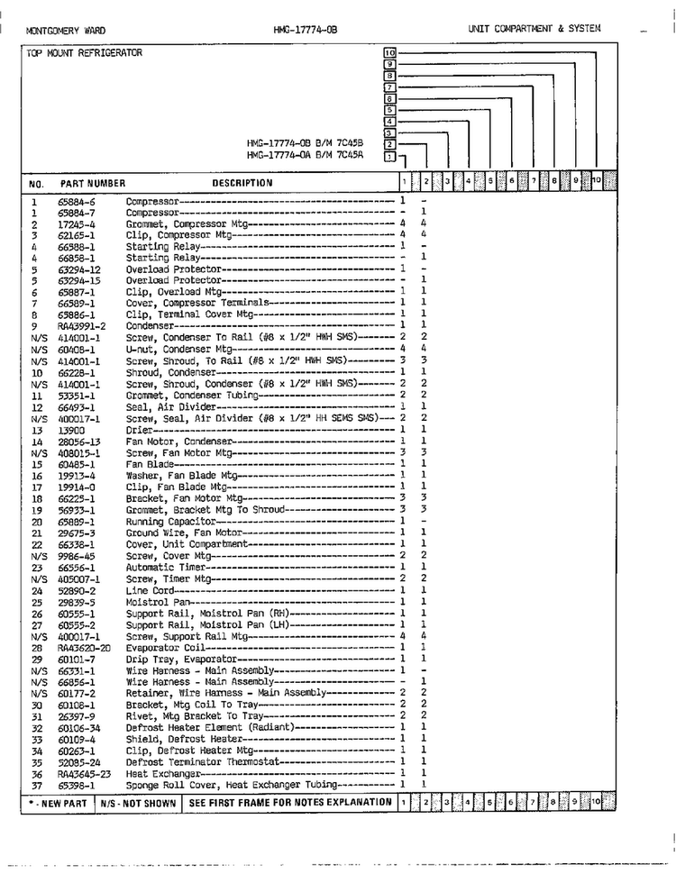 Unit Compartment/system Page 2 Diagram and Parts List for 17774B  Admiral Refrigerator