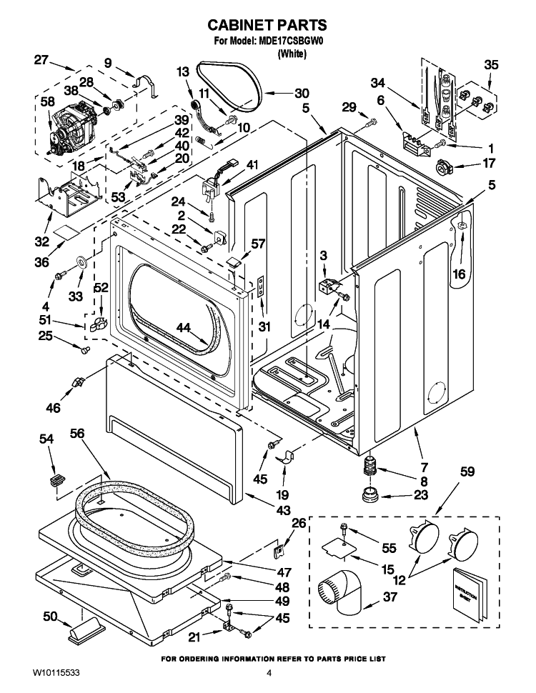 CABINET PARTS Diagram and Parts List for MDE17CSBGW0  Maytag Dryer