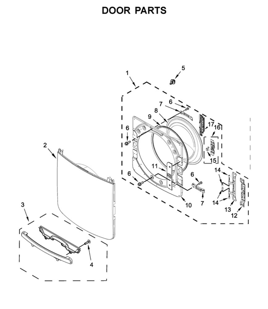 Door Parts Diagram and Parts List for MED6630HW0  Maytag Dryer