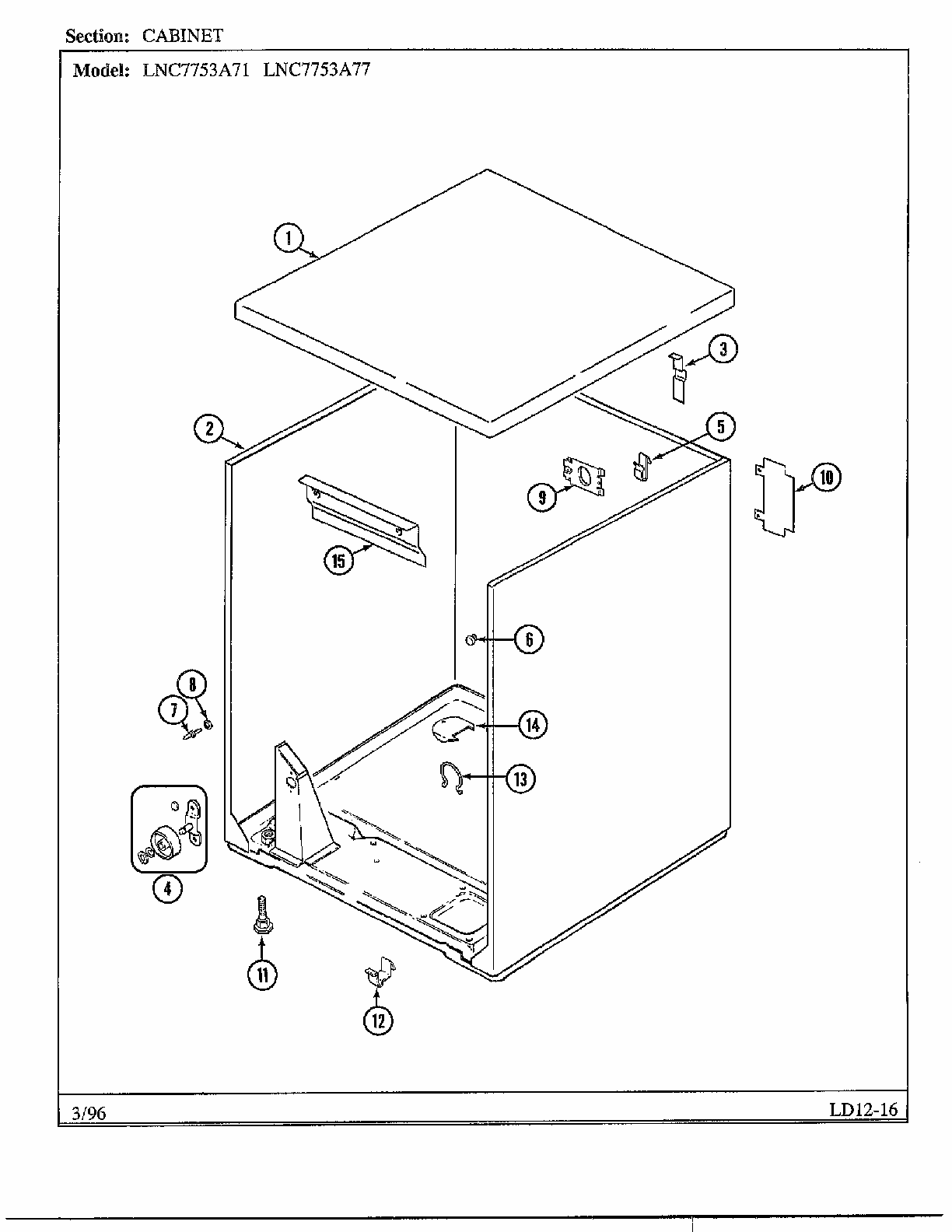 Cabinet Diagram and Parts List for LNC7731A71  Maytag Dryer