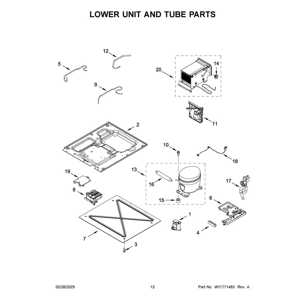 Lower Unit And Tube Parts Diagram and Parts List for JBRFL24IGX20  Jenn-Air Refrigerator