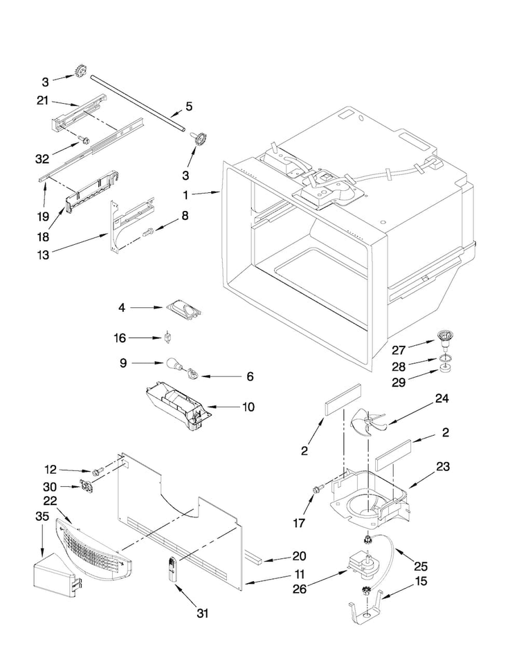Freezer Liner Parts Diagram and Parts List for JFC2290VEP7  Jenn-Air Refrigerator