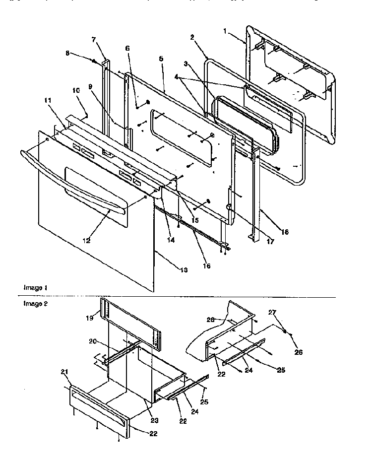 Oven Door And Storage Door Diagram and Parts List for ARG7200W-P1143331NW  Amana Range