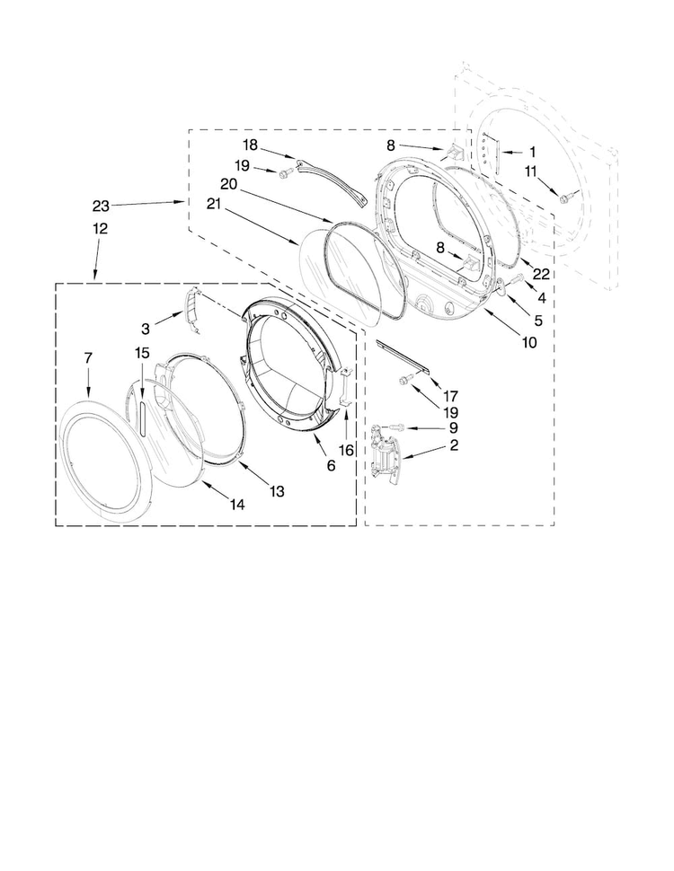 Door Parts Diagram and Parts List for MEDE400XW0  Maytag Dryer