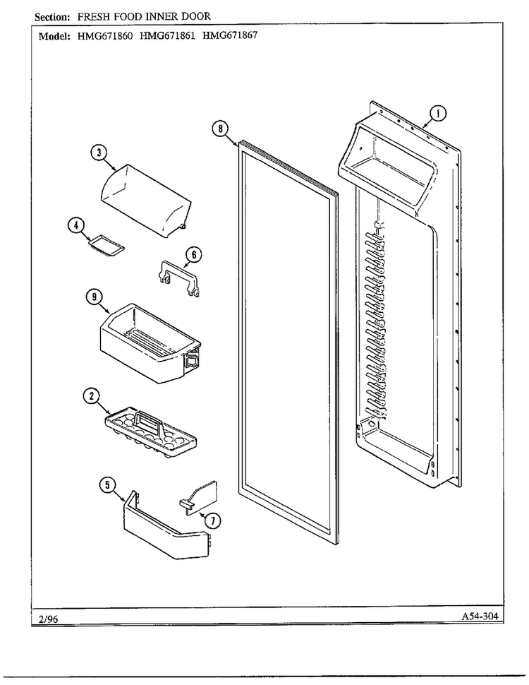 Fresh Food Inner Door Diagram and Parts List for 671867  Admiral Refrigerator
