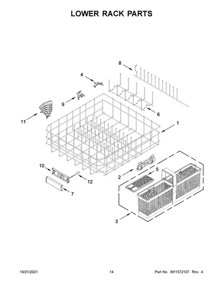 Lower Rack Parts Diagram and Parts List for JDPSS244LM0  Maytag Dishwasher