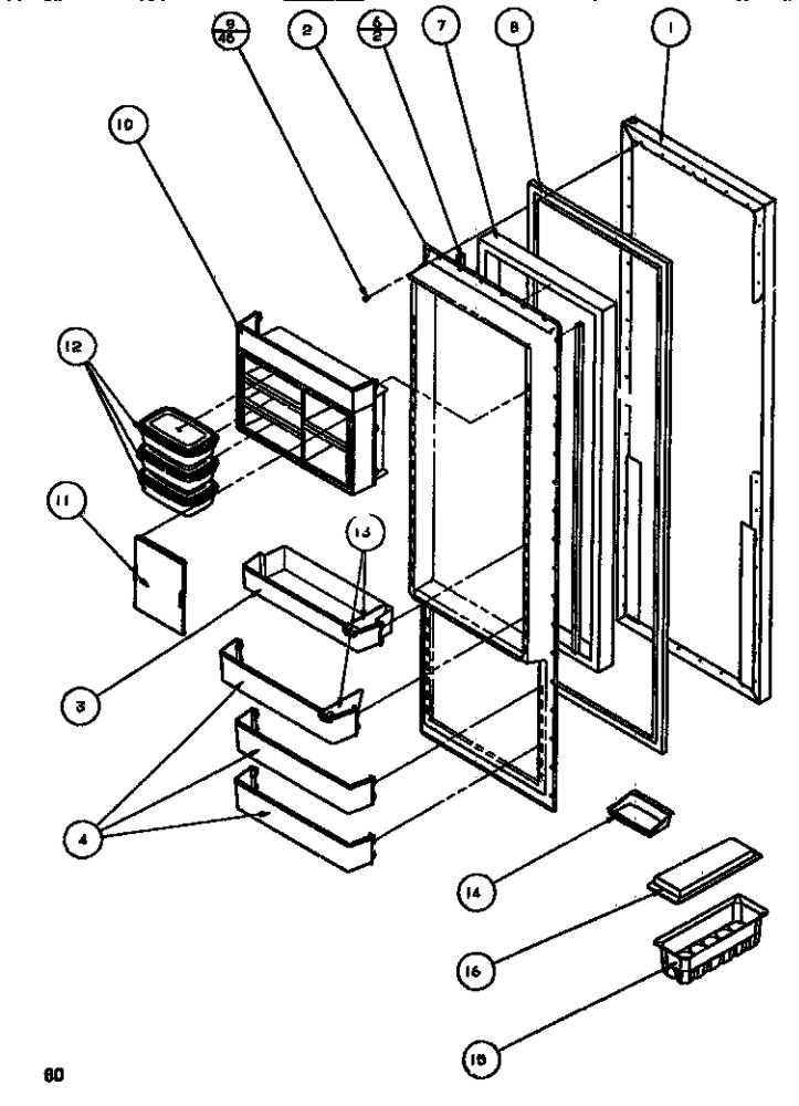 Refrigerator Door Diagram and Parts List for SBDT520M-P1164101W  Amana Refrigerator