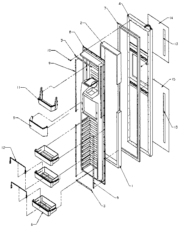 Freezer Door Diagram and Parts List for SSD25NB-P1162409W  Amana Refrigerator