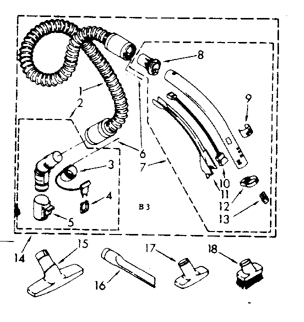 Hose And Attachment Parts Diagram and Parts List for 1162543081  Kenmore Canister Vacuum