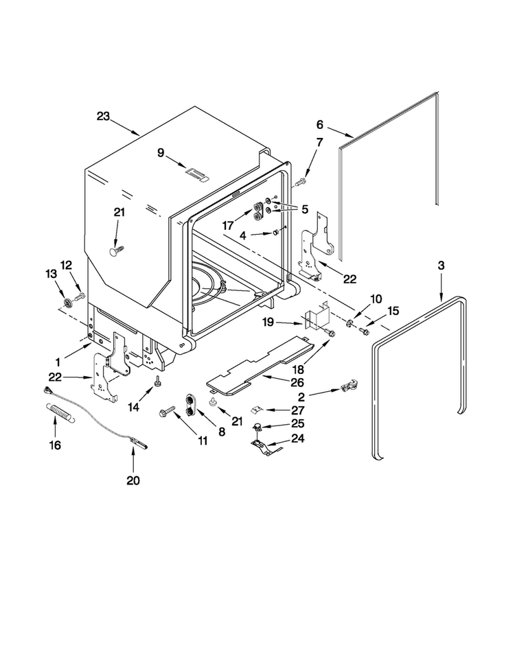 Tub And Frame Parts Diagram and Parts List for MDB7759AWS3  Maytag Dishwasher