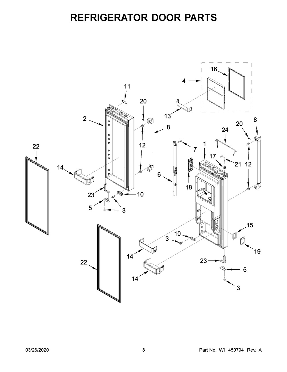 Refrigerator Door Parts Diagram and Parts List for JFFCC72EHL02  Maytag Refrigerator