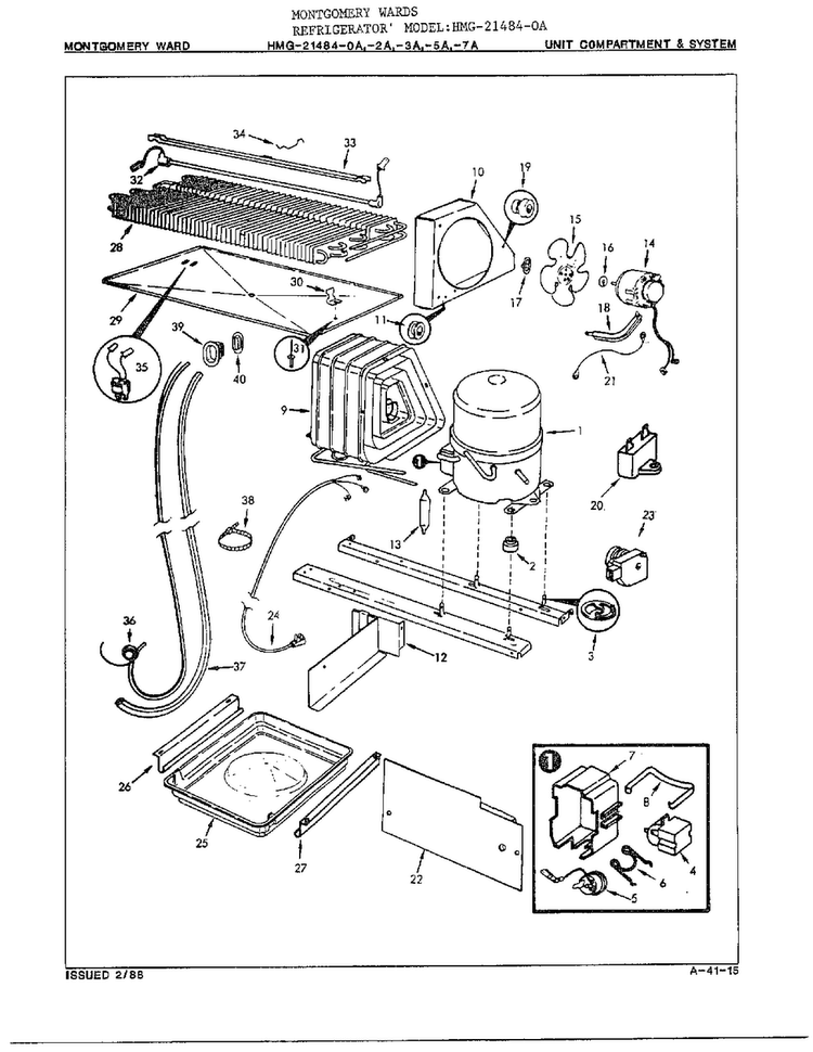 Unit Compartment/system Diagram and Parts List for 21484-OA  Admiral Refrigerator
