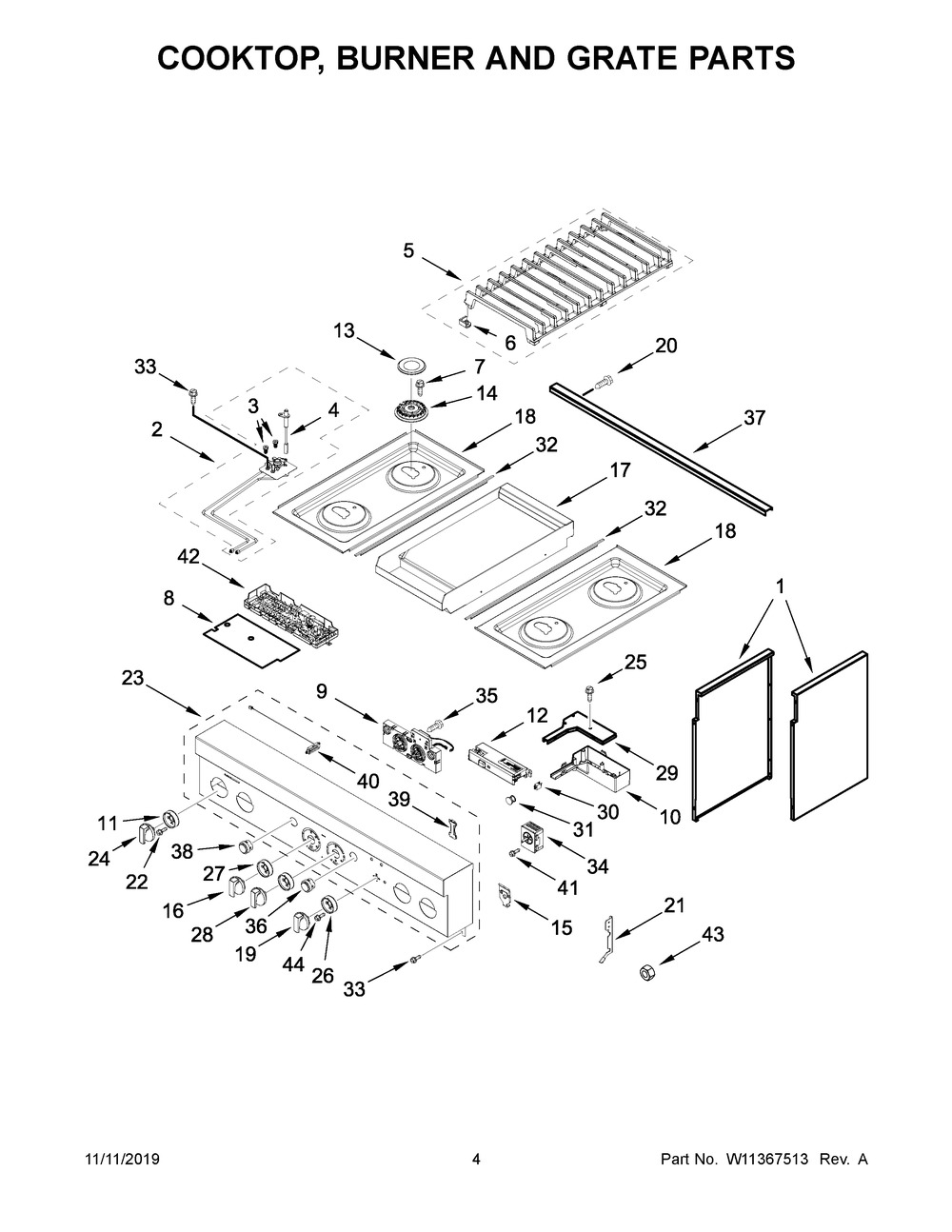 Cooktop, Burner And Grate Parts Diagram and Parts List for JDSP536HM00  Maytag Range