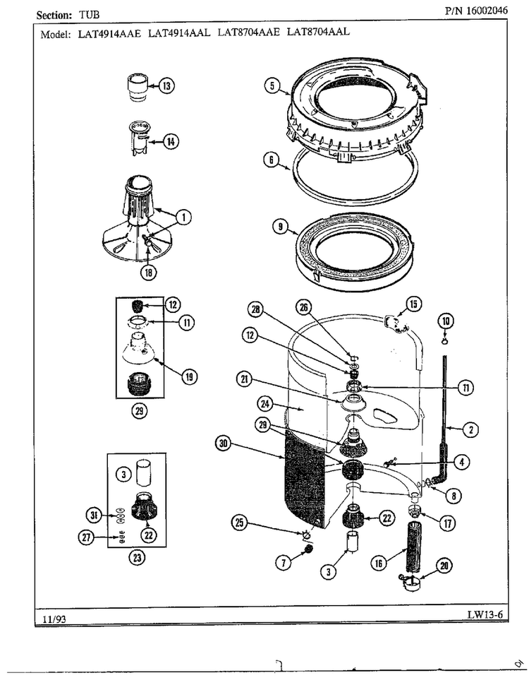 Tub Diagram and Parts List for 6349  Maytag Washer