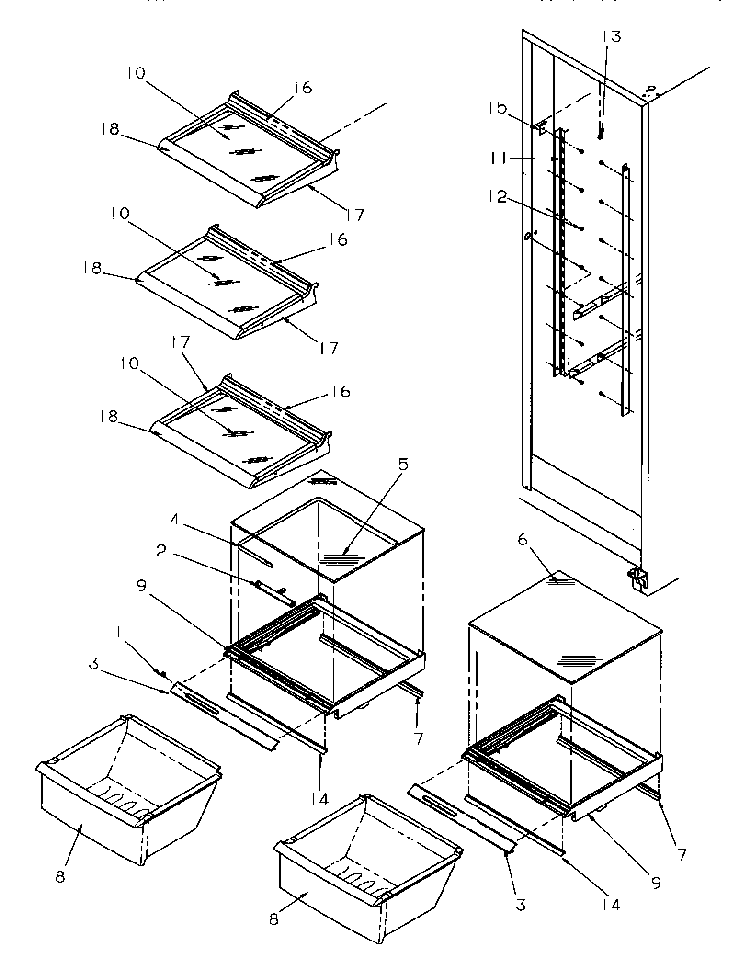 Refrigerator Shelving And Drawers Diagram and Parts List for SGD521SBL-P1197101WL  Amana Refrigerator