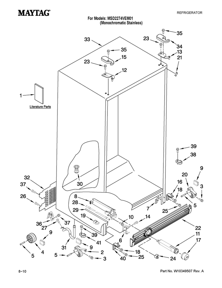 Cabinet Parts Diagram and Parts List for MSD2274VEM01  Maytag Refrigerator