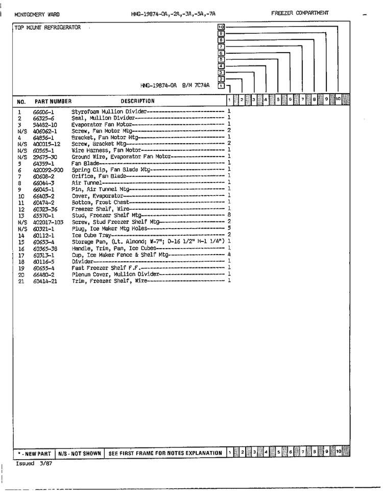 Freezer Compartment Page 2 Diagram and Parts List for 19874A  Admiral Refrigerator