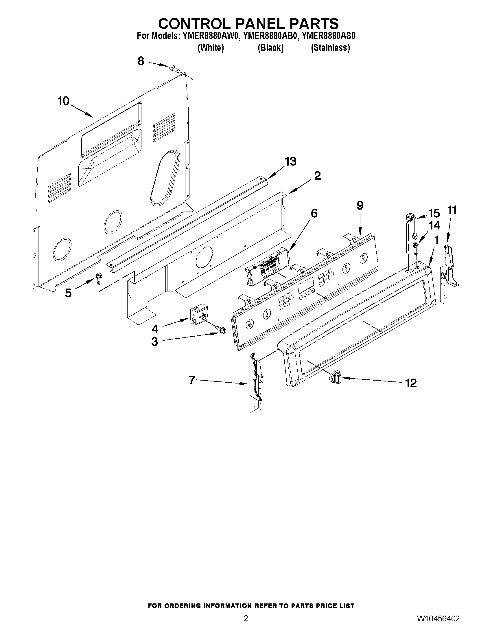 02 - CONTROL PANEL PARTS Diagram and Parts List for YMER8880AB0  Maytag Range