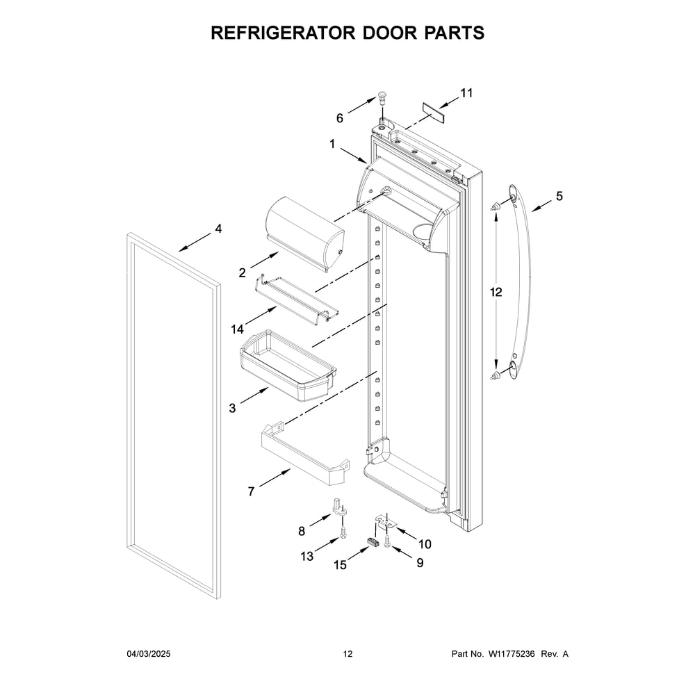 Refrigerator Door Parts Diagram and Parts List for MRSF4036PB02  Maytag Refrigerator
