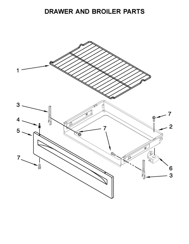 Drawer And Broiler Parts Diagram and Parts List for ACR2303MFW1  Amana Range