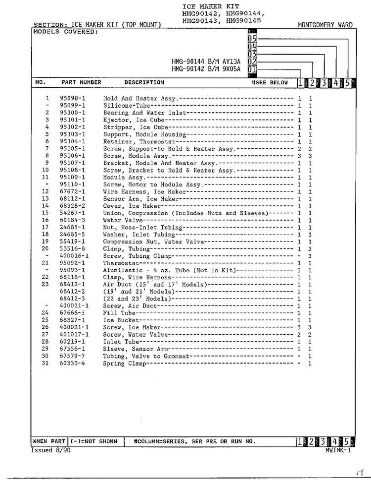 Ice Maker Kit Diagram and Parts List for 90144  Admiral Ice Maker