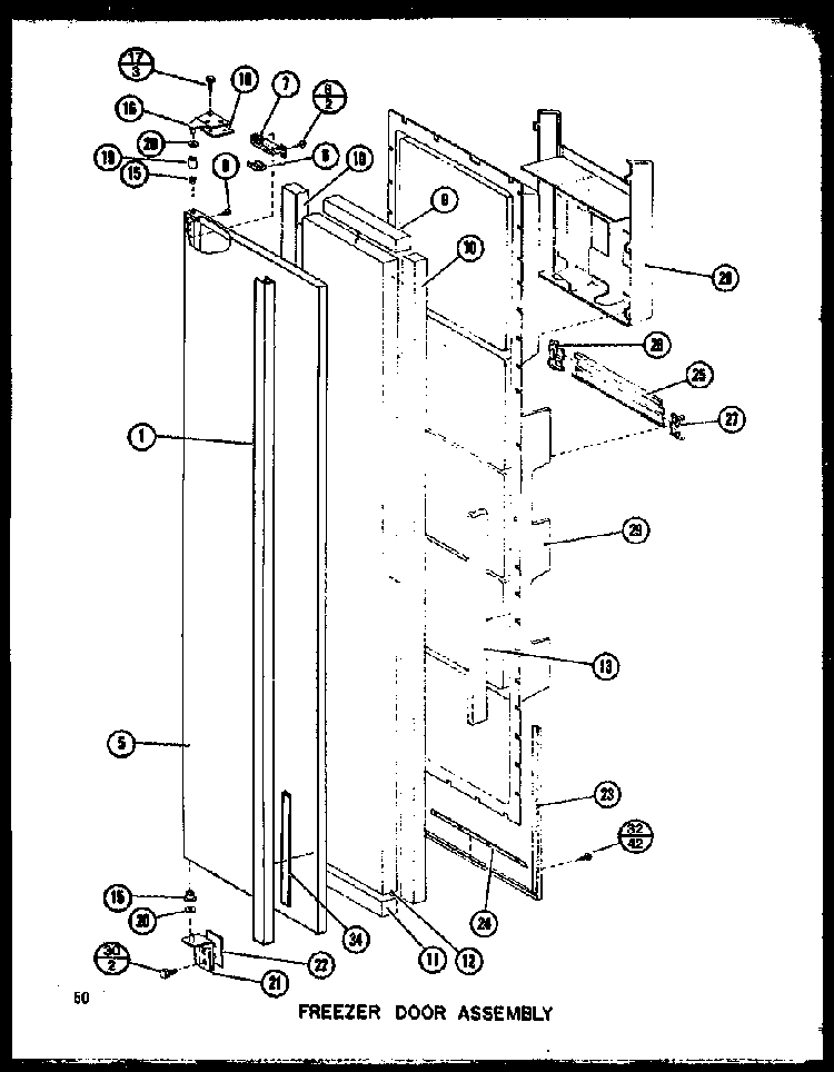 Freezer Door Assembly Diagram and Parts List for IMP2800A-P77314-1W  Amana Refrigerator