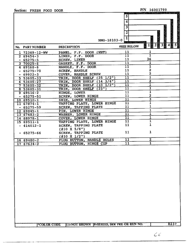 Fresh Food Door Page 2 Diagram and Parts List for 18103-0  Admiral Refrigerator