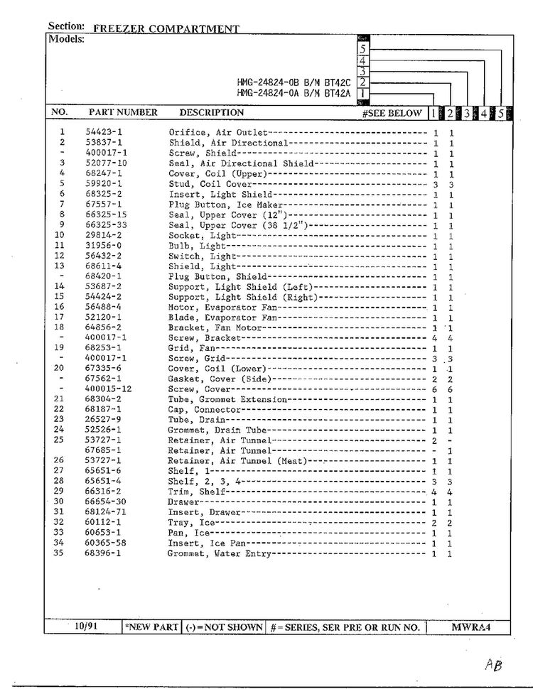Freezer Compartment Page 2 Diagram and Parts List for 24824-0A  Admiral Refrigerator