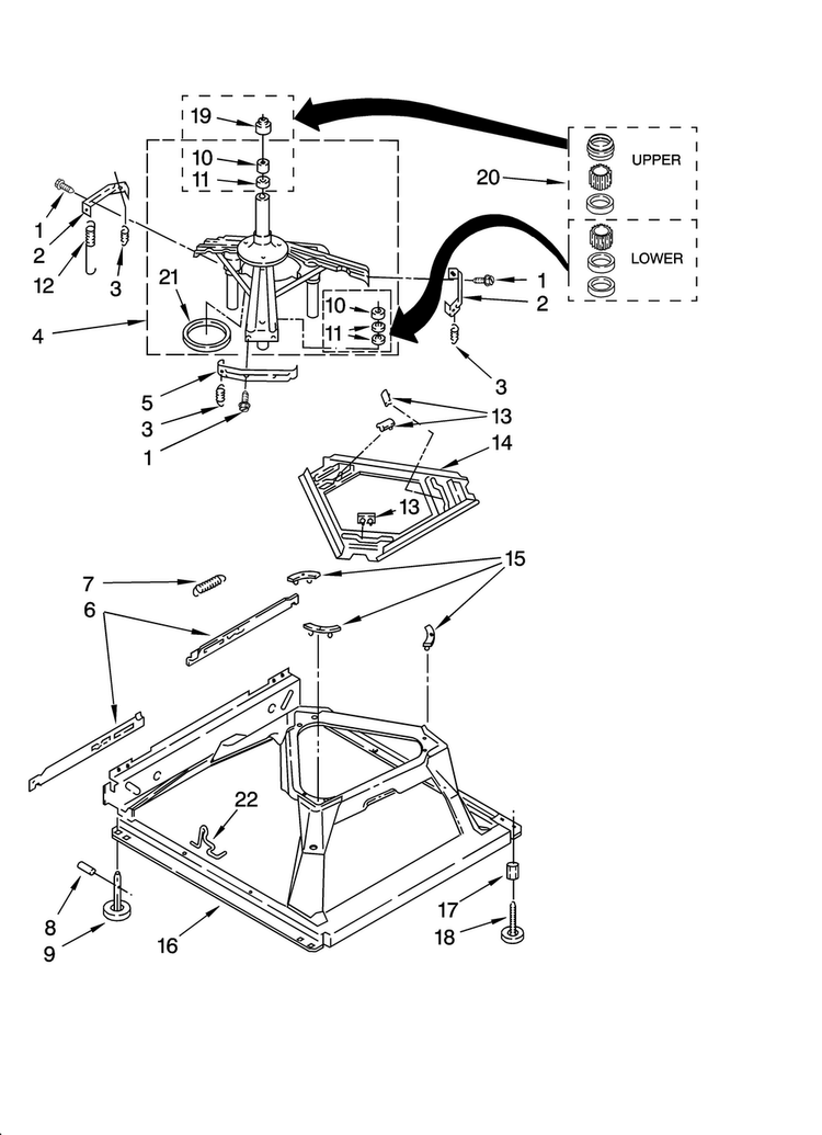 Machine Base Parts Diagram and Parts List for NTW5100TQ1  Amana Washer