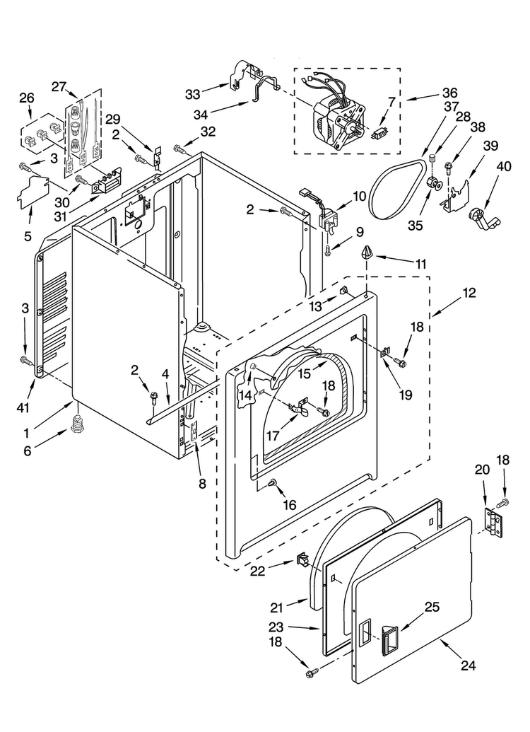 Cabinet Parts Diagram and Parts List for 4KMED5700TQ0  Maytag Dryer