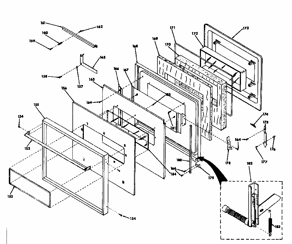 Upper Oven Door Diagram and Parts List for 8504277540  Kenmore Range