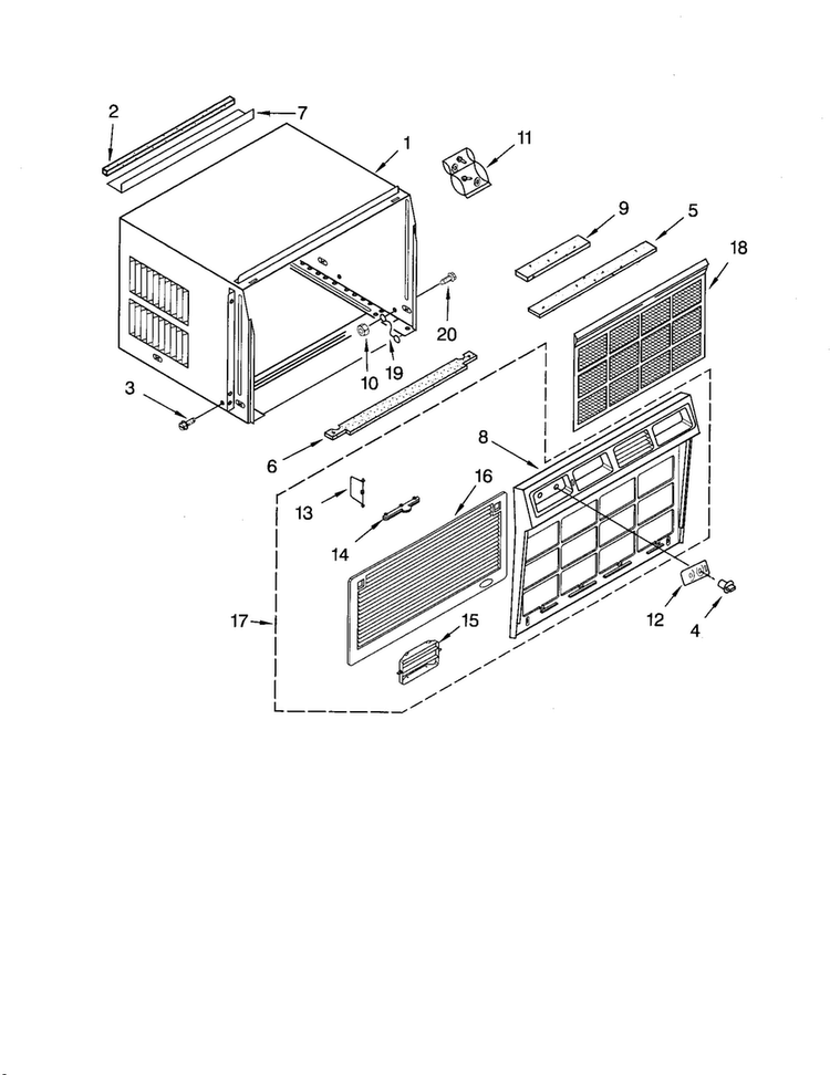 Cabinet Assembly Diagram and Parts List for CAH24WCR1  Crosley Air Conditioner