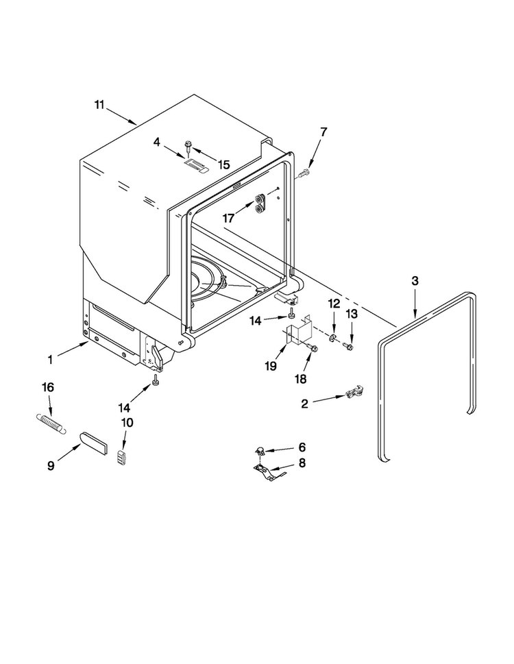Tub And Frame Parts Diagram and Parts List for MDB6769AWQ3  Maytag Dishwasher